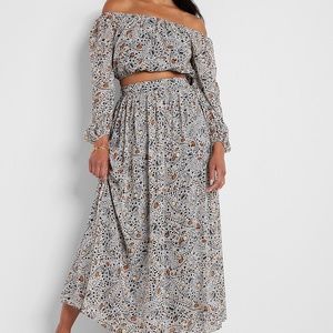 NWT EXPRESS Rachel Zoe Printed Off The Shoulder Cropped Top & Maxi Skirt Set XS